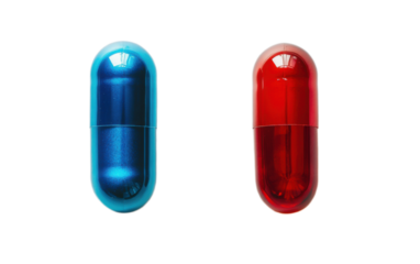 Blue pill and red pill supplement isolated on white background, png