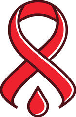 A bold and graphic illustration of a red awareness ribbon with a blood drop below, a powerful symbol often used for campaigns like AIDS or HIV awareness.