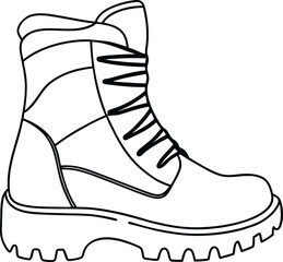 An outline of a sturdy boot, symbolizing hiking, military use, or hard work. Its strong sole and laces make it durable and effective for tough environments.