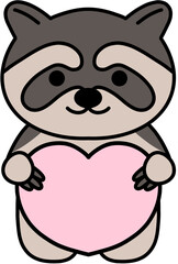 Kawaii Animals Cute Animals Showing Love Sign Full Color Pastel Cute Color for kids coloring book or sosmed social media education kids.