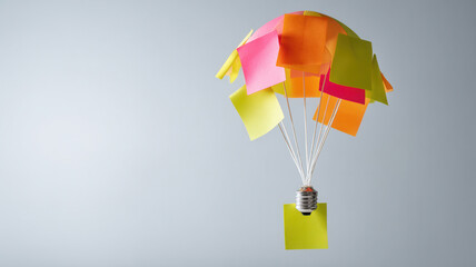 Sticky note floating like a parachute, ideas save 