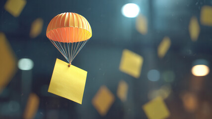 Sticky note floating like a parachute, ideas that save a failing plan