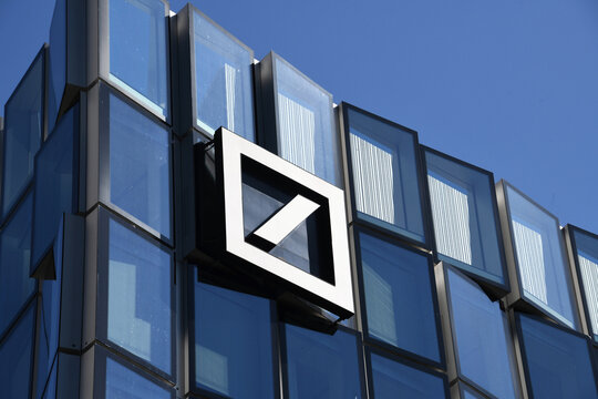 Frankfurt, Hesse, Germany - June 30, 2025:  Deutsche Bank logo in Frankfurt, Germany - DB AG is a German multinational investment bank and financial services company