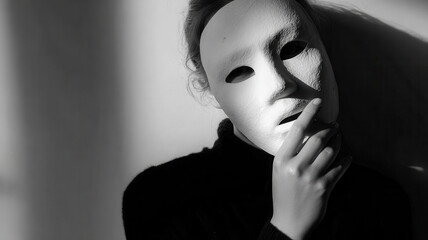 A person wearing a mask, creating an air of mystery, with shadow and light highlighting the mask's features