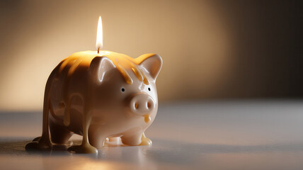 A candle shaped as a pig with a burning flame, symbolizing money management