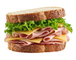 A ham and cheese sandwich on whole wheat bread
