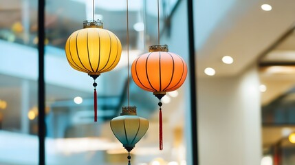 Obraz premium Asian Paper Lanterns Hanging Decor Festive Lights