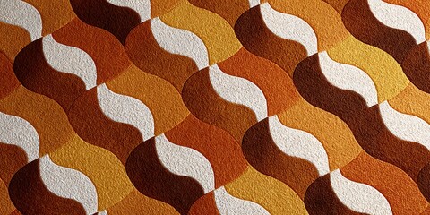 Interlocking wavy stripes in gold, brown, and white create a dynamic pattern