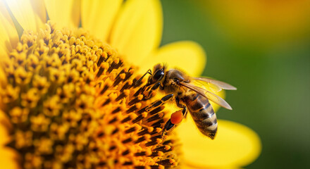 Hardworking Bee on a Sunflower