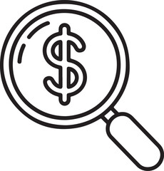 Magnifying glass over a dollar sign symbolizing financial analysis and research