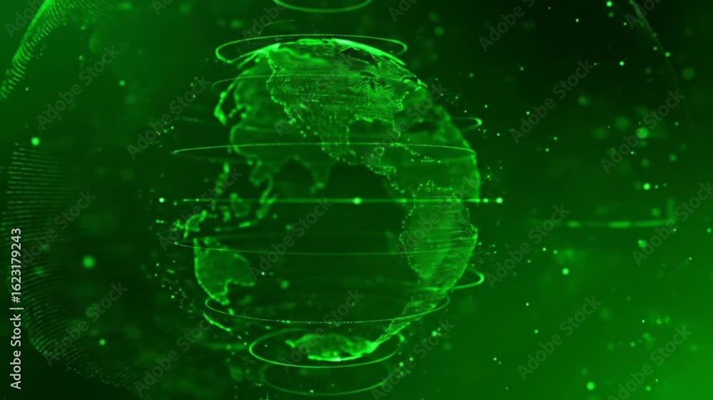 Aufkleber abstract green digital earth globe rotating with network connections in dark background