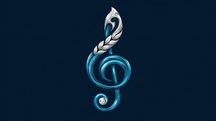 Blue Treble Clef with Silver Leaf Design on Dark Background
