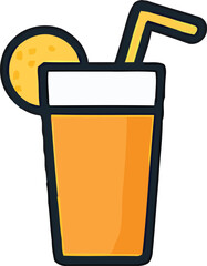 Cartoon Orange Juice Illustration with Straw and Orange Slice Garnish