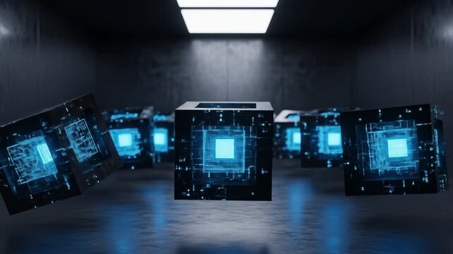 Floating Tech Cubes: Futuristic Digital Design