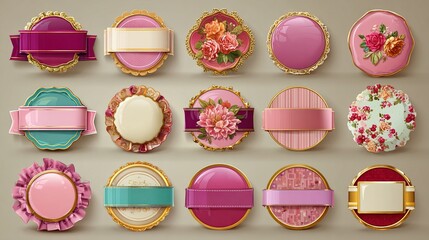 Decorative Label Collection with Floral and Ribbon Elements
