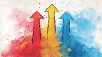 Colorful painted arrows pointing upwards, symbolizing growth, success, and forward motion. The design has energy and positive vibes.