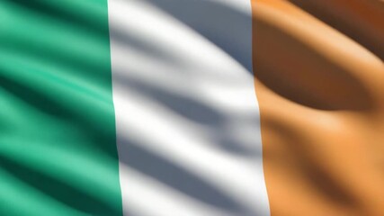 Dynamic video of the Irish flag waving proudly in the wind, a symbol of Irish heritage and national pride, ideal for travel and culture content.