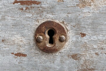 Rustic Keyhole on Metal Surface