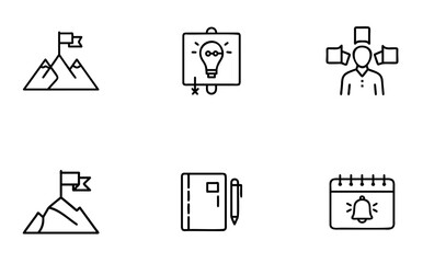 Six Icons Representing Business Goals Ideas Teamwork Planning Productivity and Scheduling