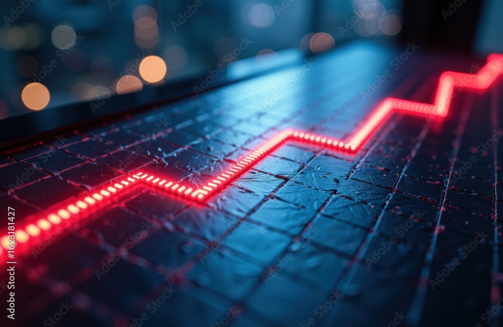Aufkleber a digital graph with a rising red line on a dark grid background illustrating financial growth or da