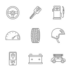 Transportation Elements: Car Accessories and Equipment Line Icons, Modern Automotive and Travel Related Outline Symbols Collection