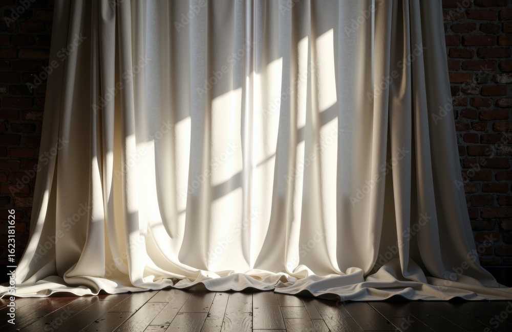 Aufkleber sunlight streams through beige curtains creating soft shadows and a warm atmosphere