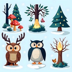 Charming forest scenes with enchanted creatures and lush foliage