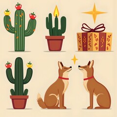 Cheerful cacti and companion canines in a festive setting