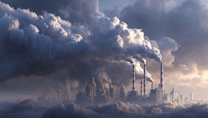 Fototapeta premium Industrial city shrouded in pollution clouds