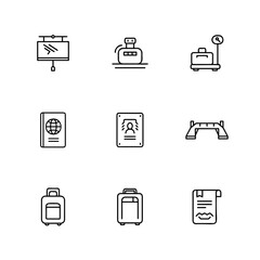 Collection of Travel and Airport Related Icons for Transportation and Journey Planning