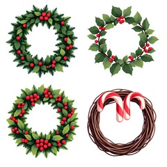 Charming collection of holiday wreaths with berries and candy canes