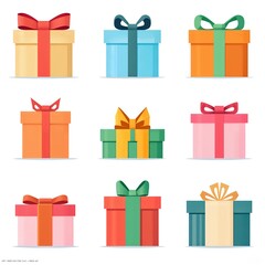 Colorful collection of gift boxes with ribbons and bows