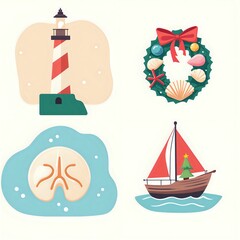 Charming coastal illustrations celebrating festive vibes