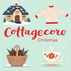 Charming cottagecore themed christmas decor elements