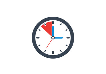 Illustration of a clock face with blue hands and a red section indicating time elapsed
