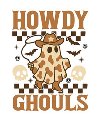 Spooky Western Cowgirl  howdy Halloween Illustration