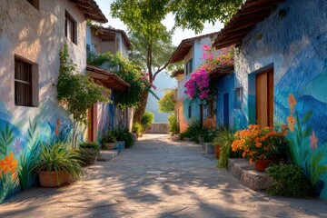 Colorful alleyway with painted houses