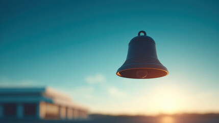 Back to School bell start ringing in bright sky, Back to school bell start ringing under bright sky with warm sunlight shining in background
