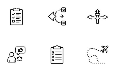Set of Business and Navigation Icons Representing Planning Choices and Travel