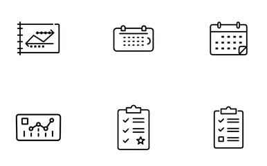 Set of Six Simple Icons Featuring Charts Calendars and Checklists