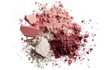 Crumbled, light pink, and white powder makeup