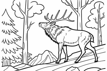 coloring page line art the elk black vector