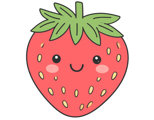 Obraz premium Cute Kawaii Smiling Strawberry Doodle Transparent Background