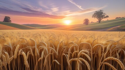 wheat field at sunset