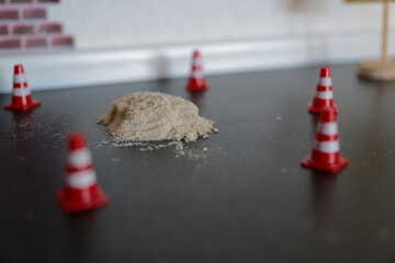 Miniature construction scene traffic cones for the coming julenisse in denmark