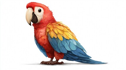 Fototapeta premium Vibrant Cartoon Colorful Parrot Isolated on White Background