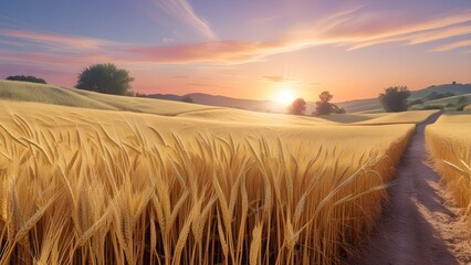 sunset over wheat field
