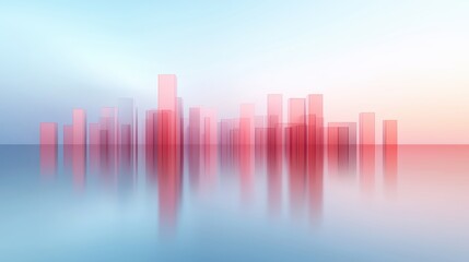 Fototapeta premium Red futuristic skyline reflected on a glass surface, enhancing the sense of a modern metropolis.