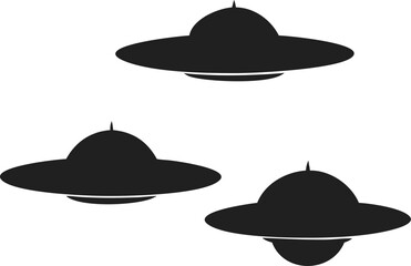 Three Simple Black Silhouettes of Flying Saucers on White