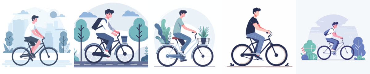 Naklejka premium vector of young man riding a bicycle
